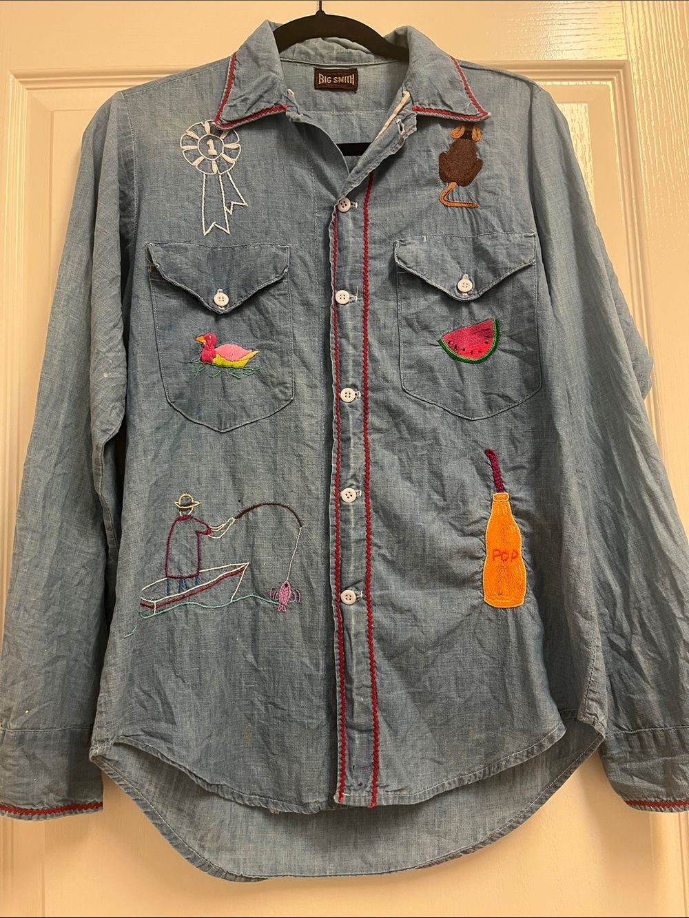 Rare !Vintage 70s Big Smith Union Made Chambray Folk Art